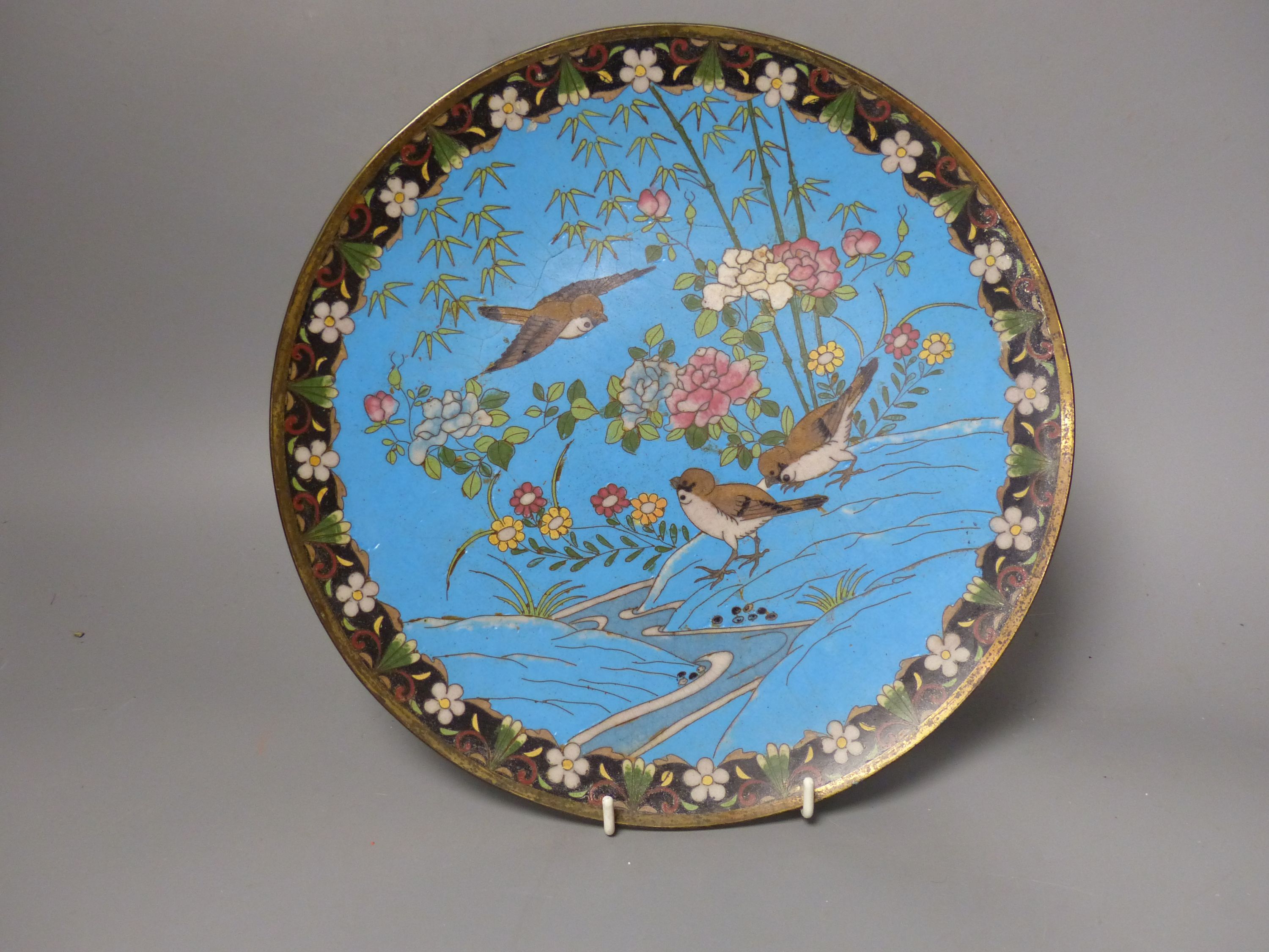 A Japanese cloisonne enamel dish, diameter 28cm